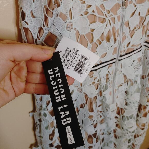 Design Lab Size Large L Ice Blue Lace Nude Detailing NWT NEW Dress Preppy Weddin - Picture 7 of 12